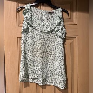 Loft Green Sleeveless Top Blouse Floral Frill